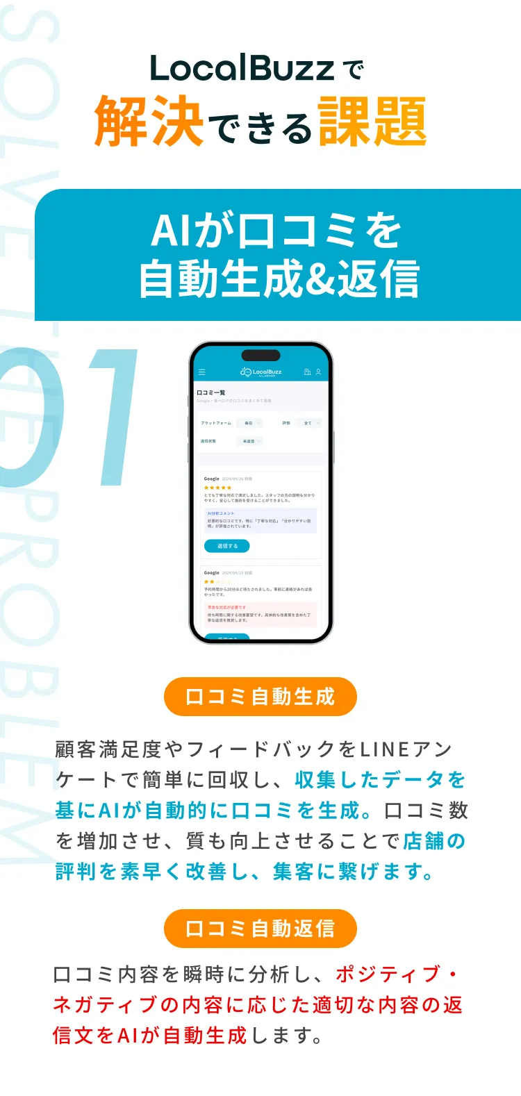 LocalBuzzで解決できる課題１　AIが自動生成口コミの最適化・増加