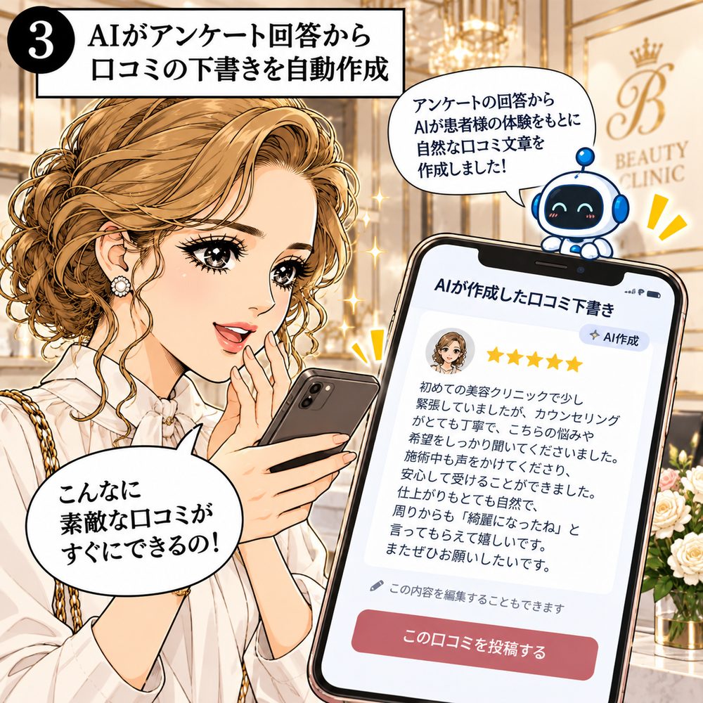 AIがアンケートから口コミの下書きを作成